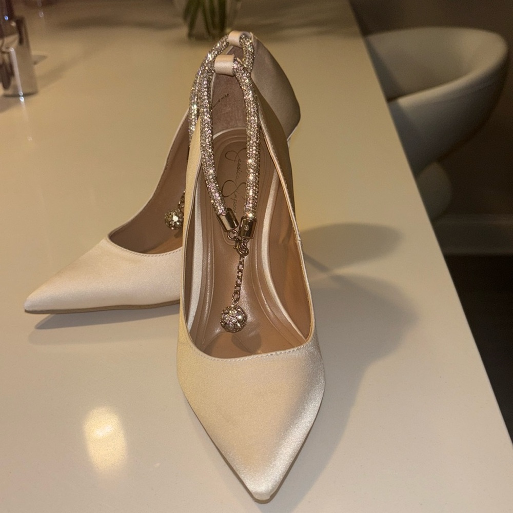 NWOT Cream Satin Ankle Strap
Pump